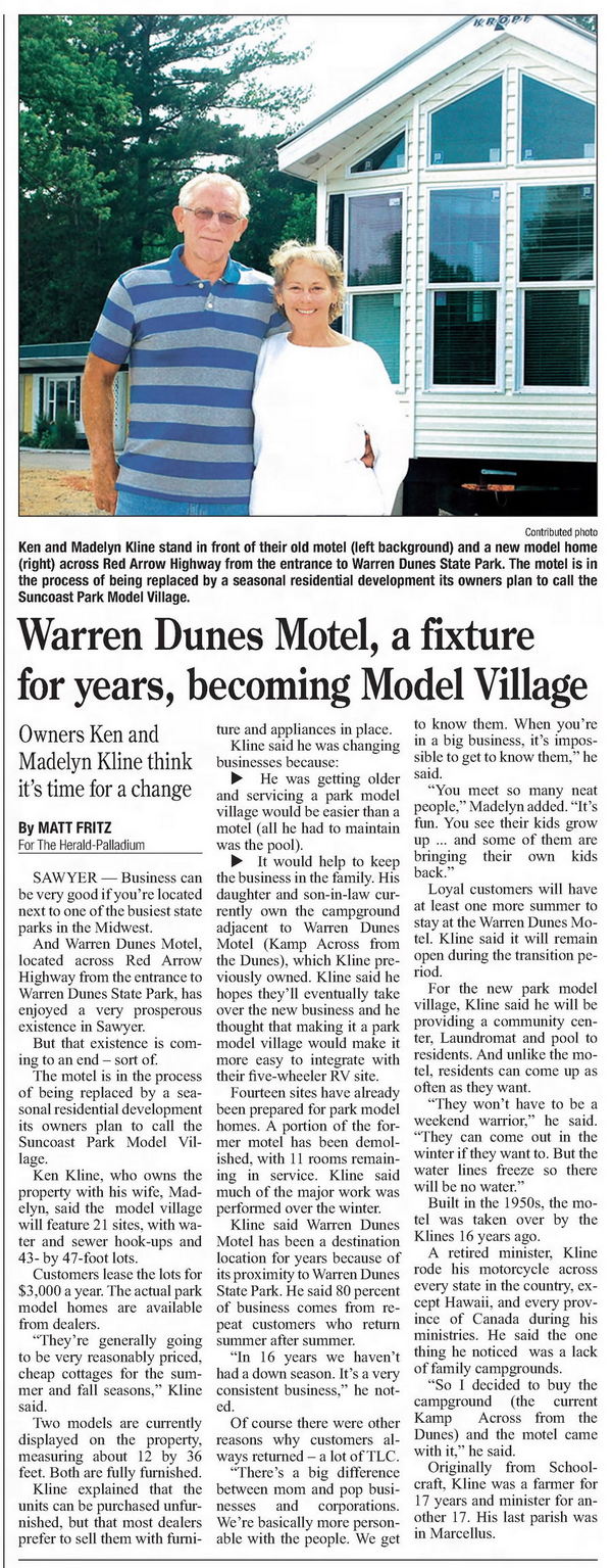 Warren Dunes Motel - Jul 7 2008 Article On Mobile Home Park